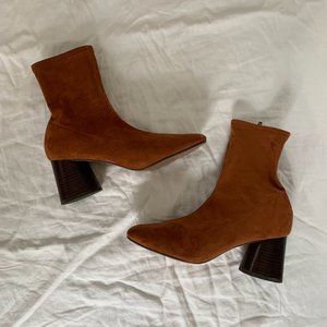 ASOS Camel Colored Sock Ankle Boots Size 8